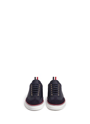 Front View - Click To Enlarge - THOM BROWNE  - Suede toe leather sneakers