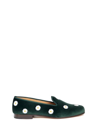 Main View - Click To Enlarge - STUBBS & WOOTTON - Daisy embroidery velvet slip-ons