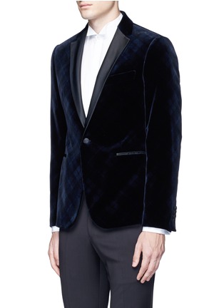 Front View - Click To Enlarge - ARMANI COLLEZIONI - 'Metropolitan' Glen plaid velvet tuxedo blazer