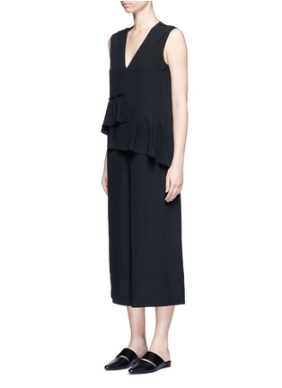 Front View - Click To Enlarge - TIBI - Ruffle waist silk V-neck jumpsuit