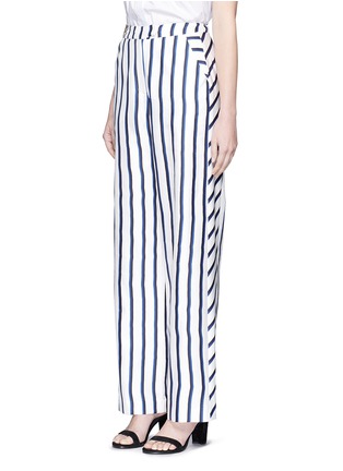 Front View - Click To Enlarge - 72723 - 'Dual Stripe' silk twill slim wide leg pant
