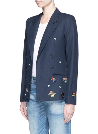 Front View - Click To Enlarge - MIRA MIKATI - Cartoon icon patch cotton-linen blazer