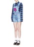 Front View - Click To Enlarge - FORTE COUTURE - 'Le Bon' glitter lip patch denim short overalls