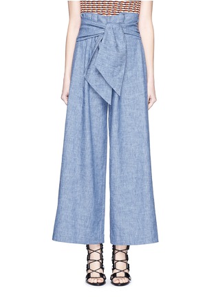 Detail View - Click To Enlarge - MSGM - Wrap waist chambray culottes