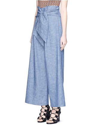 Front View - Click To Enlarge - MSGM - Wrap waist chambray culottes