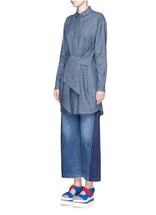 Front View - Click To Enlarge - MSGM - Wrap front chambray tunic top