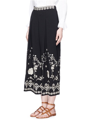 Front View - Click To Enlarge - 68244 - 'Lettie' floral embroidery cropped wide leg pants