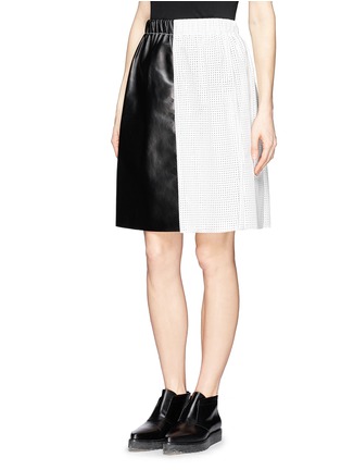 Front View - Click To Enlarge - PROENZA SCHOULER - Contrast perforated leather panel skirt