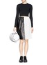 Figure View - Click To Enlarge - PROENZA SCHOULER - Contrast perforated leather panel skirt