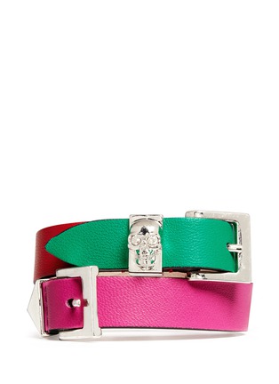 Main View - Click To Enlarge - ALEXANDER MCQUEEN - Three buckle double wrap skull leather bracelet