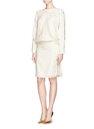 Figure View - Click To Enlarge - CHLOÉ - Embroidery lace trim silk crepe dress