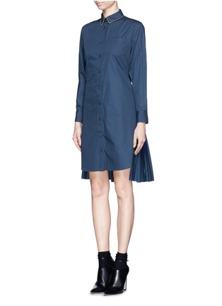 Front View - Click To Enlarge - SACAI - Wool pleat combo shirt dress