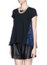 Front View - Click To Enlarge - SACAI - Floral lace back T-shirt with faux pearl chain necklace