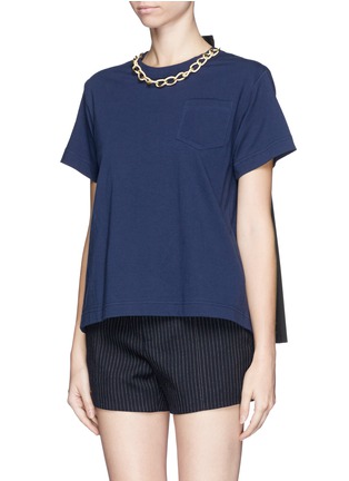 Front View - Click To Enlarge - SACAI - Pleat poplin back chain neck T-shirt