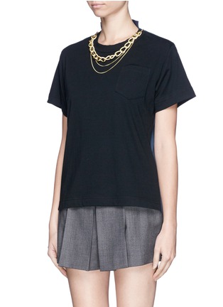 Front View - Click To Enlarge - SACAI - Poplin back chain neck T-shirt