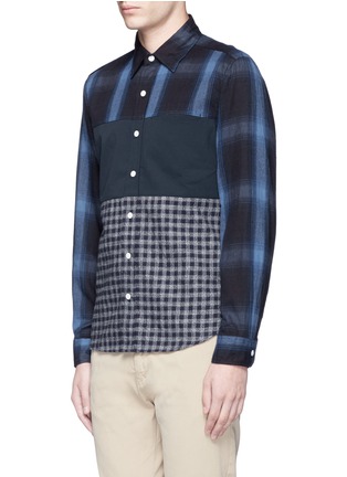 Front View - Click To Enlarge - NANAMICA - Check plaid patchwork shirt