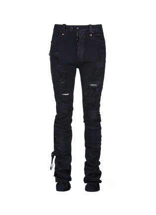 Main View - Click To Enlarge - BEN TAVERNITI UNRAVEL PROJECT  - Distort Parachute' ribbon strap distressed jeans