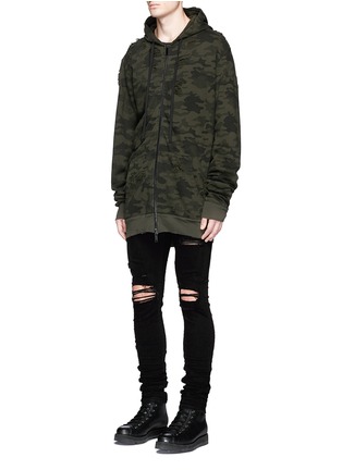 Front View - Click To Enlarge - BEN TAVERNITI UNRAVEL PROJECT  - Camouflage print distressed zip hoodie