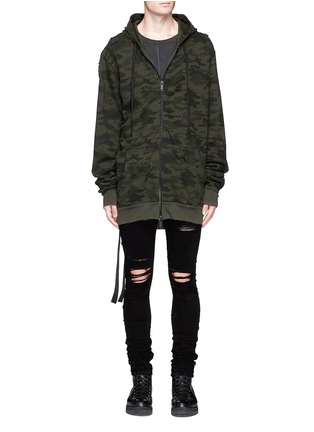 Main View - Click To Enlarge - BEN TAVERNITI UNRAVEL PROJECT  - Camouflage print distressed zip hoodie