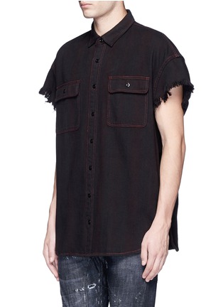 Front View - Click To Enlarge - R13 - Oversized frayed cuff cotton shirt