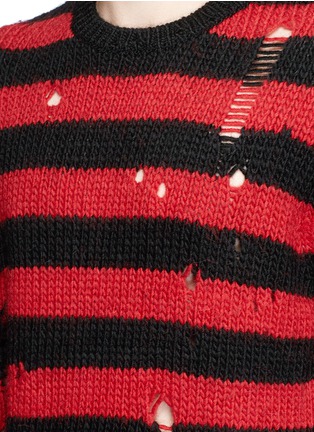 Detail View - Click To Enlarge - R13 - Oversize distressed stripe Merino wool blend sweater