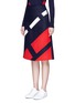 Front View - Click To Enlarge - COMME MOI - Patchwork stripe wool melton midi skirt