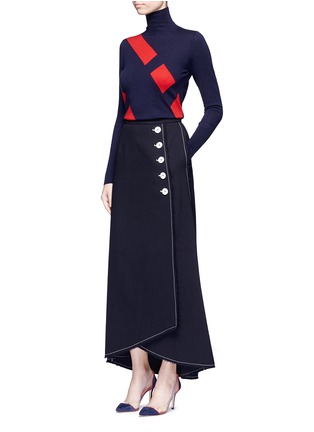 Figure View - Click To Enlarge - COMME MOI - Frayed button front mock wrap maxi skirt