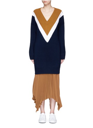 Main View - Click To Enlarge - COMME MOI - Colourblock silk-blend rib knit dress