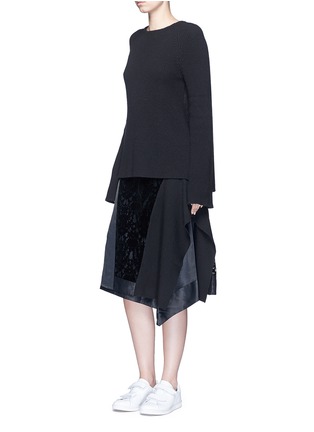 Figure View - Click To Enlarge - DKNY - Wool knit flocked floral lace panelled skirt