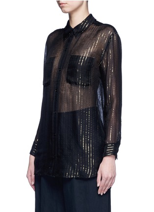 Front View - Click To Enlarge - EQUIPMENT - x Kate Moss 'Daddy' metallic stripe sheer silk shirt