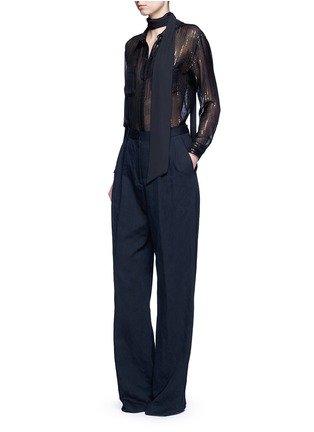 Figure View - Click To Enlarge - EQUIPMENT - x Kate Moss 'Daddy' metallic stripe sheer silk shirt