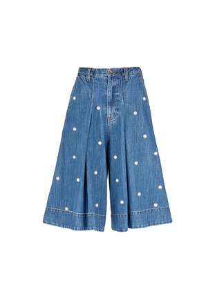 Main View - Click To Enlarge - MUVEIL - Faux pearl front denim culottes