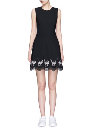 Main View - Click To Enlarge - MARKUS LUPFER - Mexican cat embroidery wave hem Fauna dress
