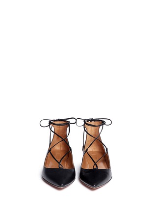 Front View - Click To Enlarge - AQUAZZURA - 'Christy' lace-up nappa leather flats