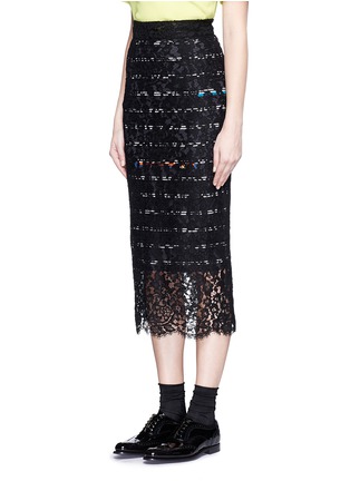 Front View - Click To Enlarge - PREEN BY THORNTON BREGAZZI - 'Ilaria' stripe crepe underlay lace skirt