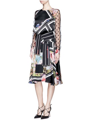 Figure View - Click To Enlarge - PREEN BY THORNTON BREGAZZI - 'Erin' chevron floral print belted dress