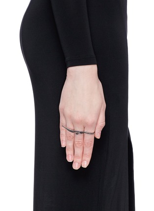 Figure View - Click To Enlarge - CRISTINAORTIZ - Black diamond 9k gold wing two finger ring