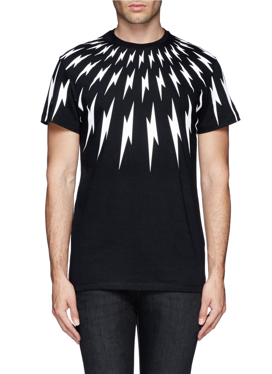 NEIL BARRETT - Lightning bolt print T-shirt - on SALE | Black Short ...