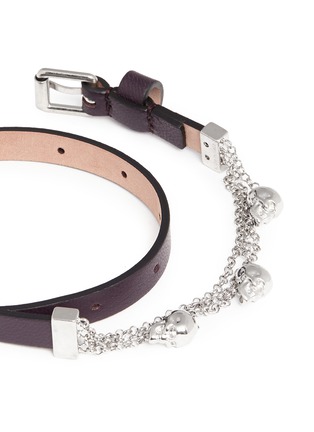 Detail View - Click To Enlarge - ALEXANDER MCQUEEN - Skull chain double wrap leather bracelet