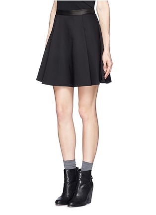 Front View - Click To Enlarge - ALICE & OLIVIA - Leather waistband centre pleat skirt