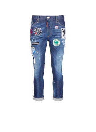 Main View - Click To Enlarge - 71465 - Glam Head' logo badge skinny jeans