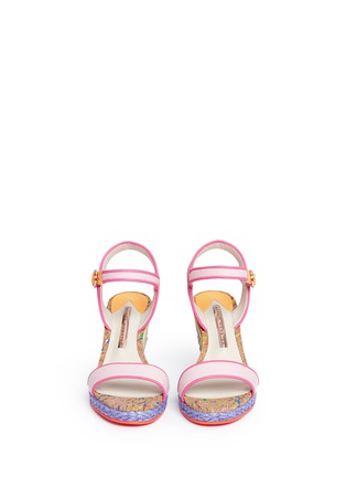 Front View - Click To Enlarge - SOPHIA WEBSTER - 'Lucita' canvas strap raffia wedge sandals