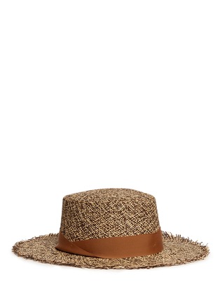 Main View - Click To Enlarge - SENSI STUDIO - Frayed tweed effect toquilla straw boater hat