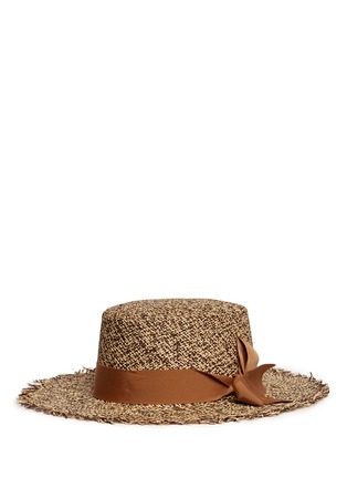Figure View - Click To Enlarge - SENSI STUDIO - Frayed tweed effect toquilla straw boater hat