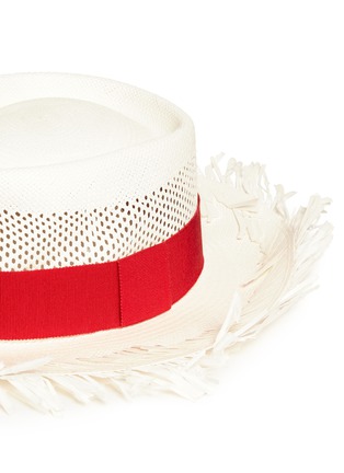 Detail View - Click To Enlarge - SENSI STUDIO - 'Dumont Calado' frayed brim perforated straw hat