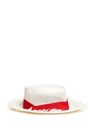 Main View - Click To Enlarge - SENSI STUDIO - 'Dumont Calado' frayed brim perforated straw hat