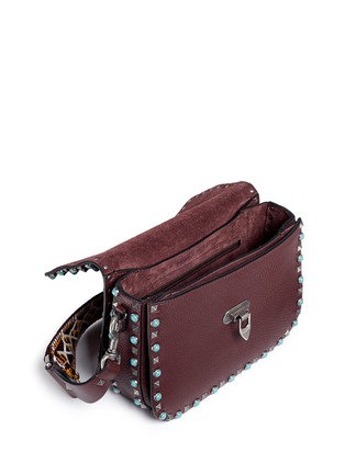 Detail View - Click To Enlarge - VALENTINO GARAVANI - 'Rockstud Rolling' embroidered strap leather satchel