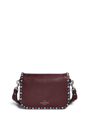 Back View - Click To Enlarge - VALENTINO GARAVANI - 'Rockstud Rolling' embroidered strap leather satchel