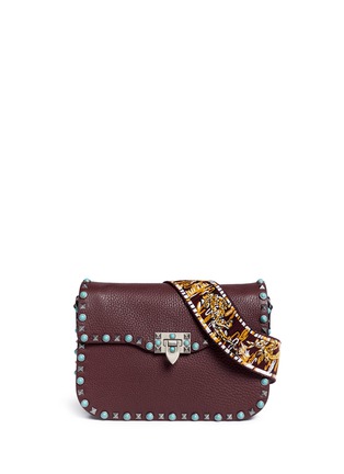 Main View - Click To Enlarge - VALENTINO GARAVANI - 'Rockstud Rolling' embroidered strap leather satchel