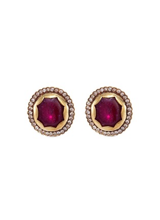 Main View - Click To Enlarge - AISHWARYA - Diamond ruby cabochon gold alloy stud earrings
